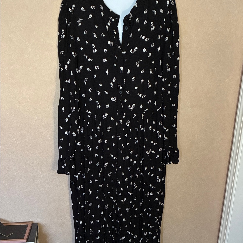 ASOS Monochrome Floral Long Sleeve Dress